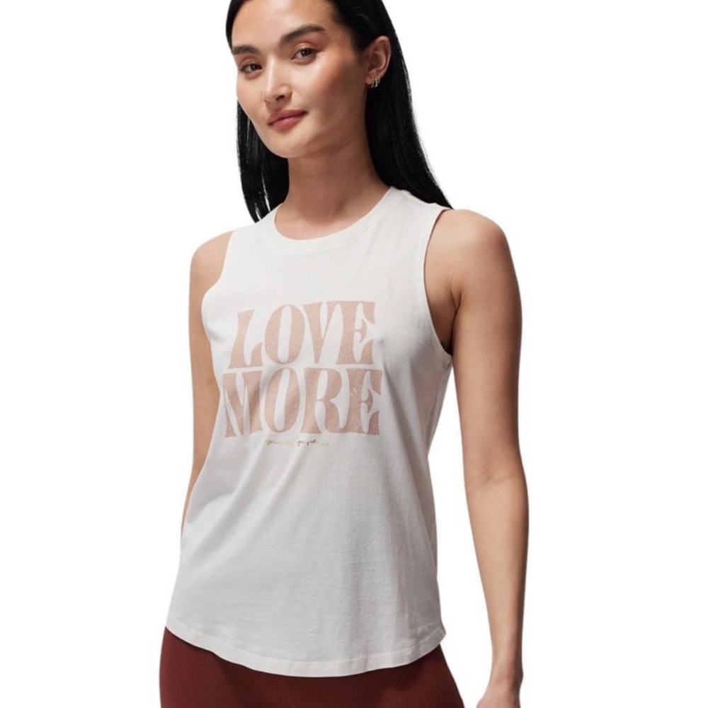 Spiritual Gangster Cream Muscle Love More Graphic Tank Top size small